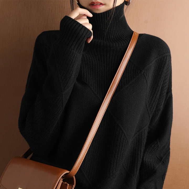Full shot of women's oversized ribbed knit sweater with a relaxed, cozy fit