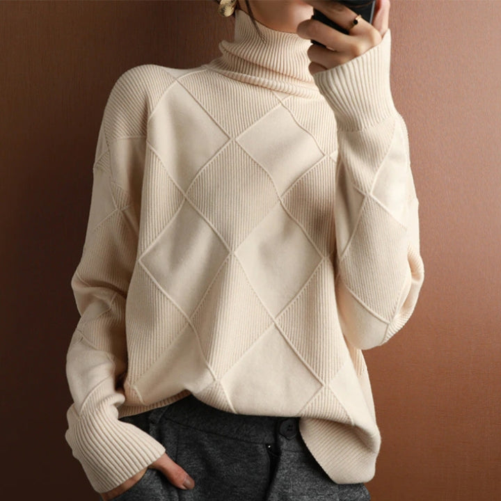 Back view of a women's cozy oversized ribbed knit sweater, perfect for loungewear
