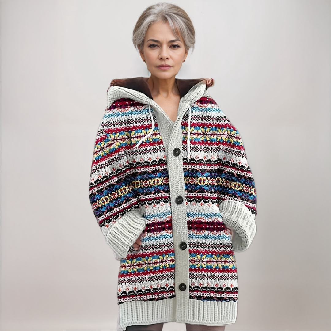 Cozy women's long sleeve winter cardigan. Soft, stylish, and comfortable layering piece for casual wear.