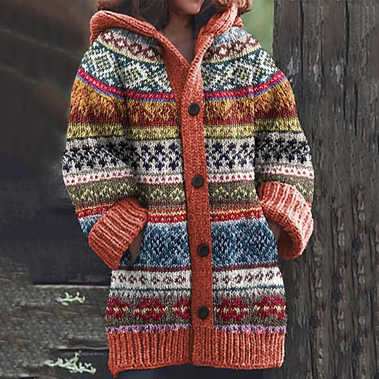 Warm blue women's cozy winter cardigan. Soft, comfortable long sleeve sweater, perfect for stylish layering.