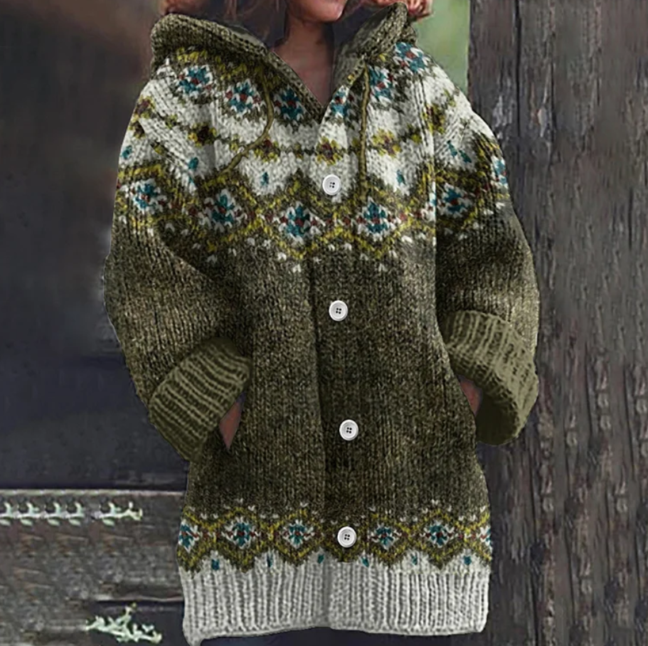 Fashionable orange women's winter cardigan. Soft, long sleeve cozy sweater for comfortable everyday layering.