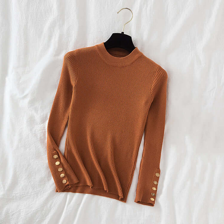 Ribbed Knit Sweater with Button Cuffs