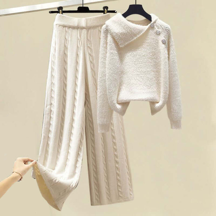 Women's Knitted Soft Touch Wide-Leg Lounge Set