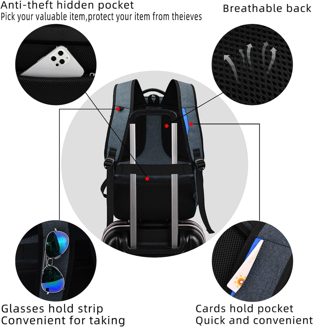 Versatile dark gray water-resistant school & travel laptop backpack with USB charging port.