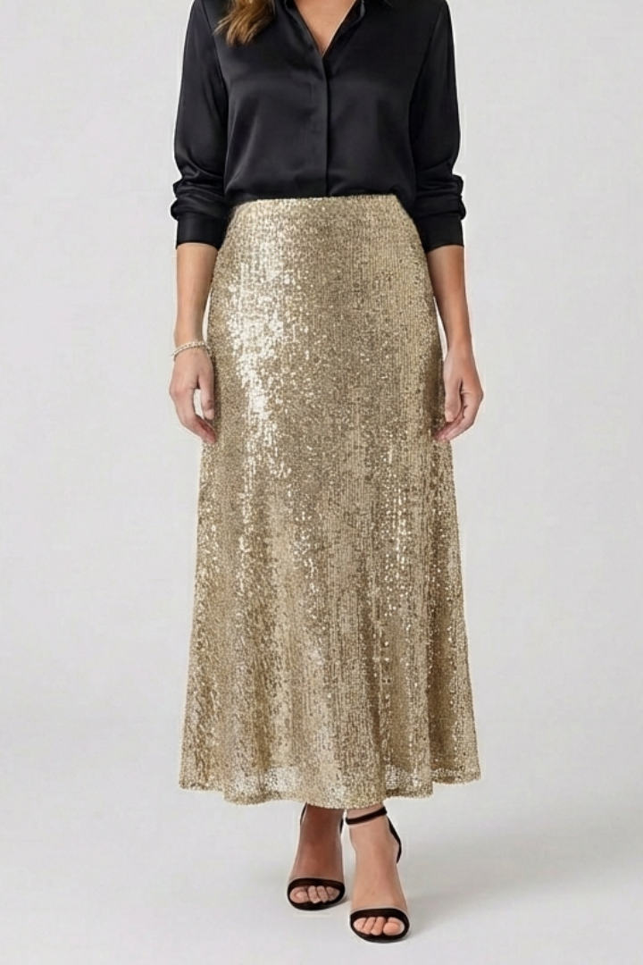 Sparkly women's sequin maxi skirt in a comfortable, elegant design for special occasion fashion.