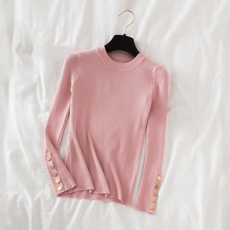 Ribbed Knit Sweater with Button Cuffs
