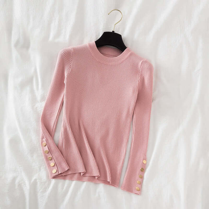 Ribbed Knit Sweater with Button Cuffs