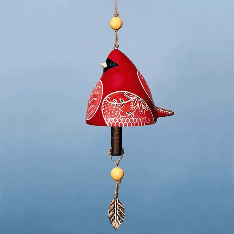 Bird Song Ornament Bell, artisanal resin figurine, charming decorative bell
