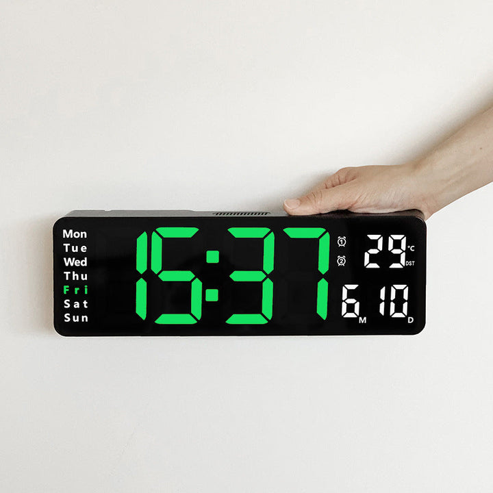 Backlit digital LED wall clock, ensuring clear visibility in low light conditions