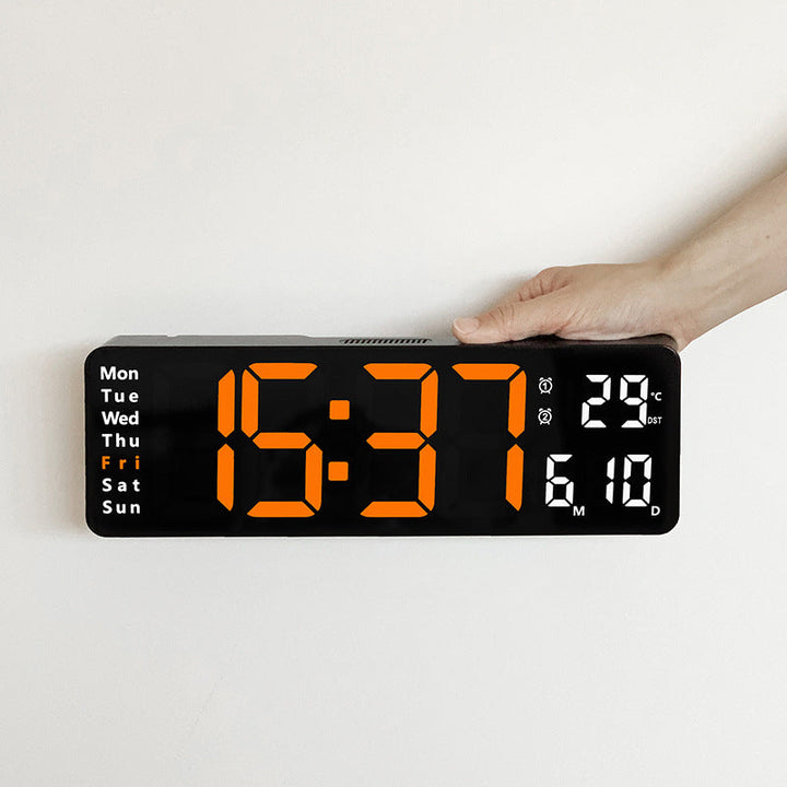 Digital LED wall clock with adjustable brightness settings, customizable for any room