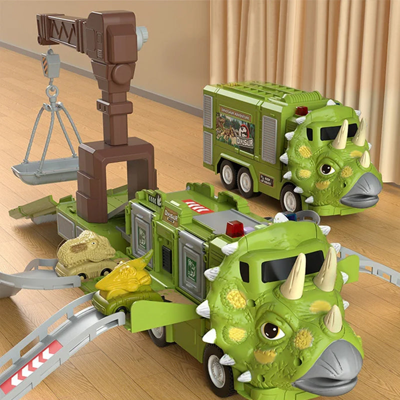 Durable boys and girls dinosaur transforming truck and track set, hours of imaginative play assured