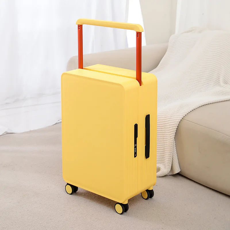 Sleek hard shell luggage featuring multi-directional spinner wheels for easy airport navigation.