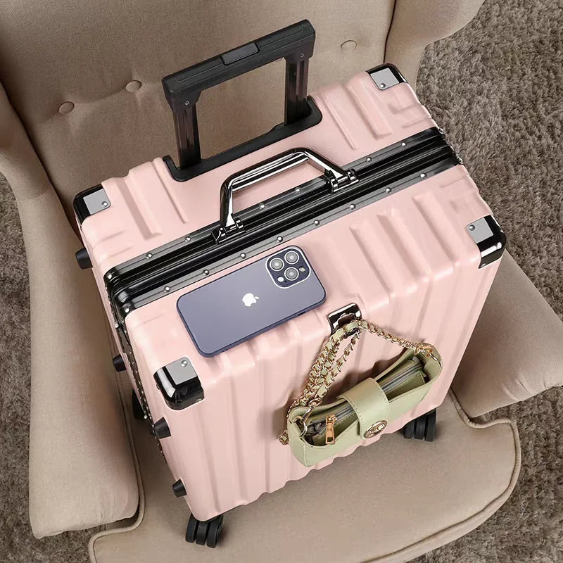 Ergonomic durable travel suitcase with a secure frame, smooth spinner wheels, and an organized interior.