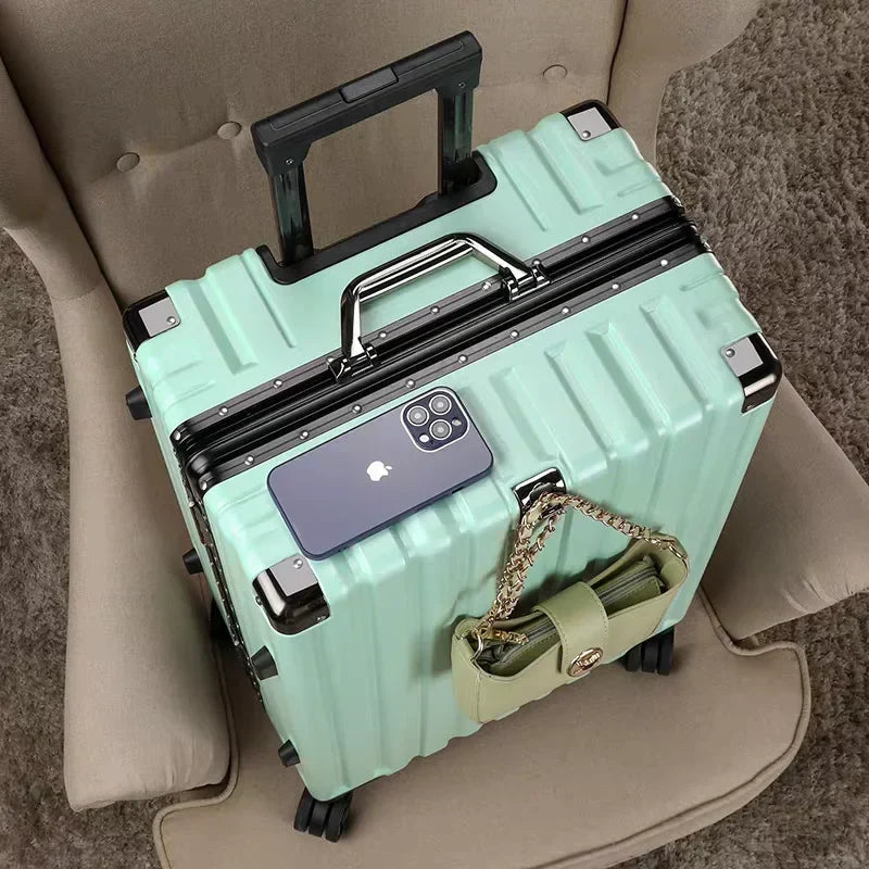 Tough travel luggage with a secure frame & 360-degree spinner wheels, built for durability & easy handling.
