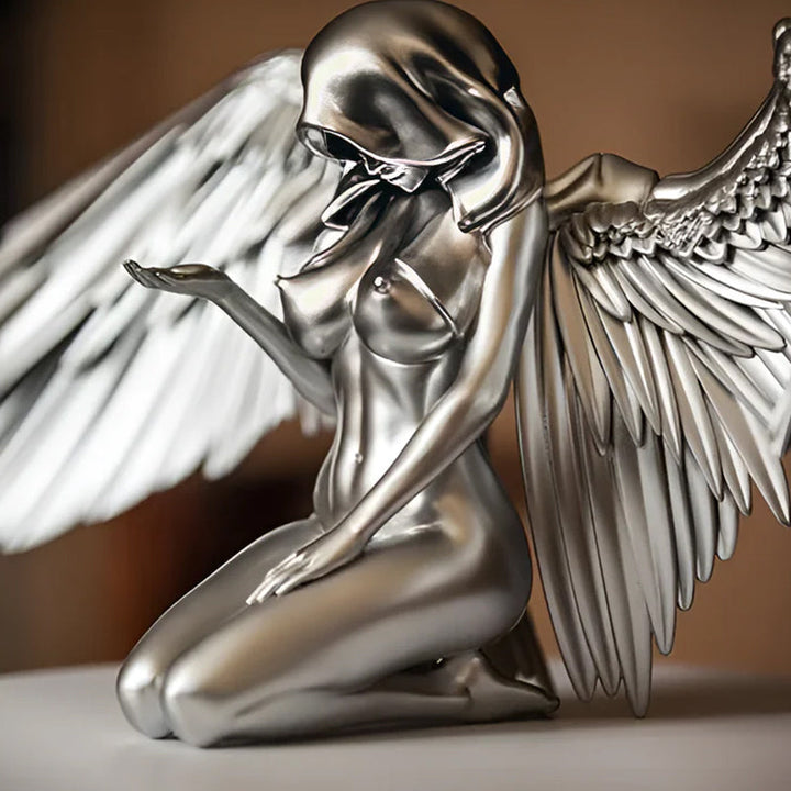 Small angel wings kneeling figure, a charming tabletop ornament for spiritual reflection
