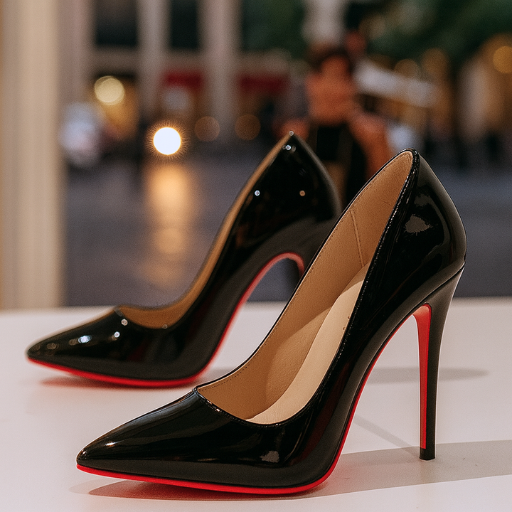 Chic women's black pointed toe stiletto pumps. Elegant dress shoes for formal & sophisticated evening wear.