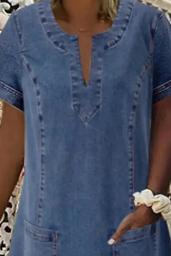 Women's elegant blue A-line midi dress, a classic and versatile piece for any wardrobe.