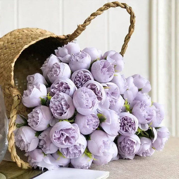 Vibrant home accent: realistic silk peony bouquet. Perfect for tables & shelves, bringing lasting decor.