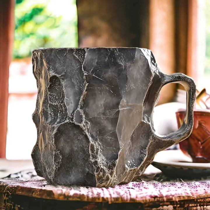 Artisan crafted crystal coffee mug, unique gemstone design for elegant home decor and drinkware.