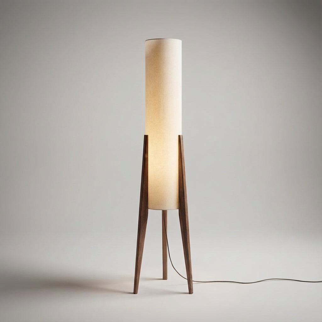 Reading lamp with ambient LED light. Modern walnut wood floor lamp enhances comfort & style in any living room.