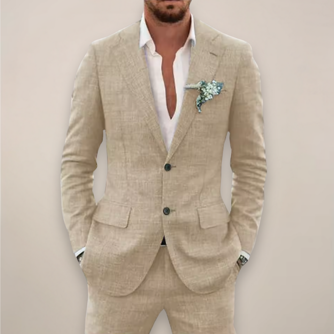 Elegant men's spring/summer two-piece suit, ideal for formal occasions & event attire.