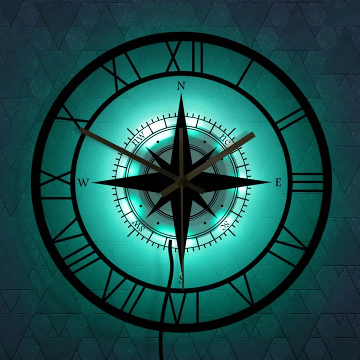 "Elegant nautical compass wall clock with exquisite detailing, perfect for maritime decor and adding a touch of elegance."