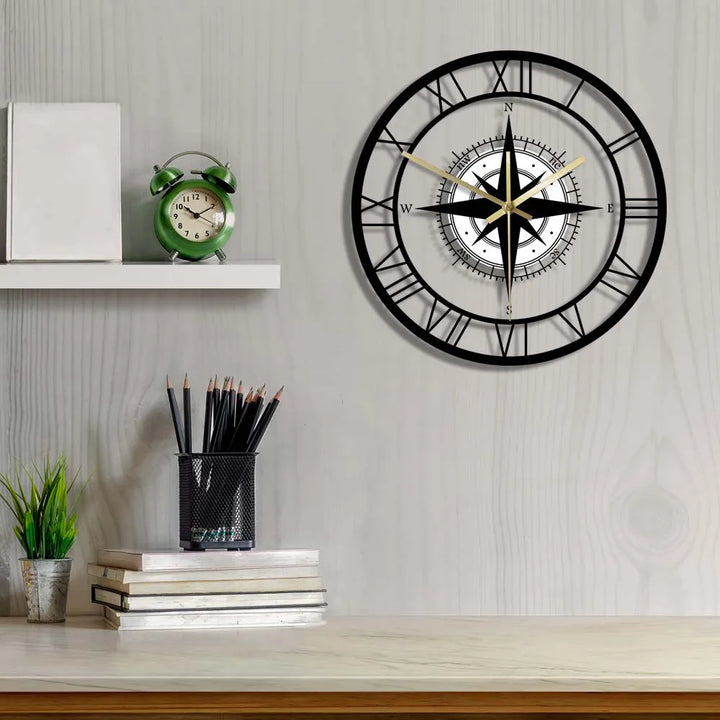 "Elegant nautical compass wall clock with exquisite detailing, perfect for maritime decor and adding a touch of elegance."