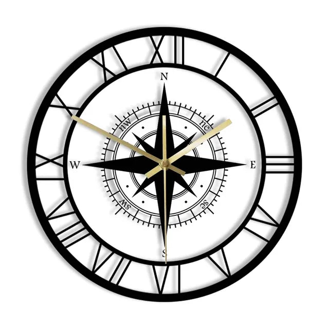 "Elegant nautical compass wall clock with exquisite detailing, perfect for maritime decor and adding a touch of elegance."