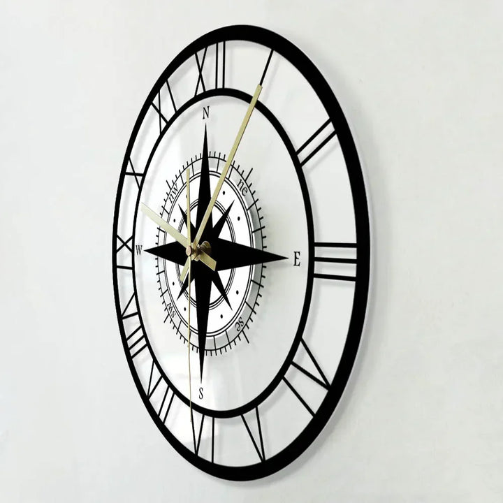 "Elegant nautical compass wall clock with exquisite detailing, perfect for maritime decor and adding a touch of elegance."
