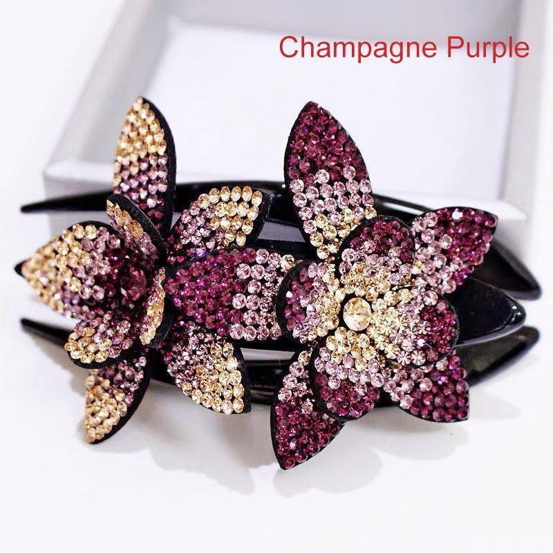 Array of women's rhinestone double flower hair clips, elegant and ready to accessorize various hair types.