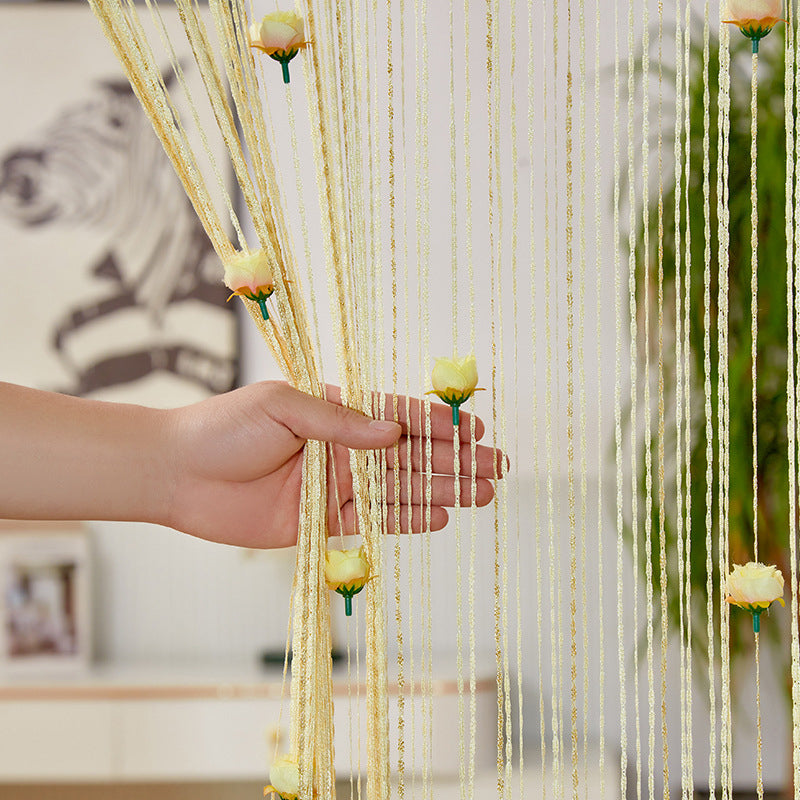 Polyester Elegant Rose Thread Tassel Door Curtain, durable and chic home accessory