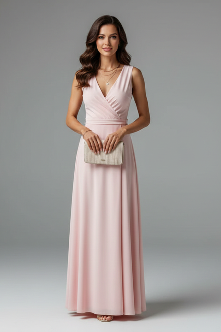 Women's elegant V-neck sleeveless maxi dress, a versatile long flowy dress for effortless spring & summer fashion.