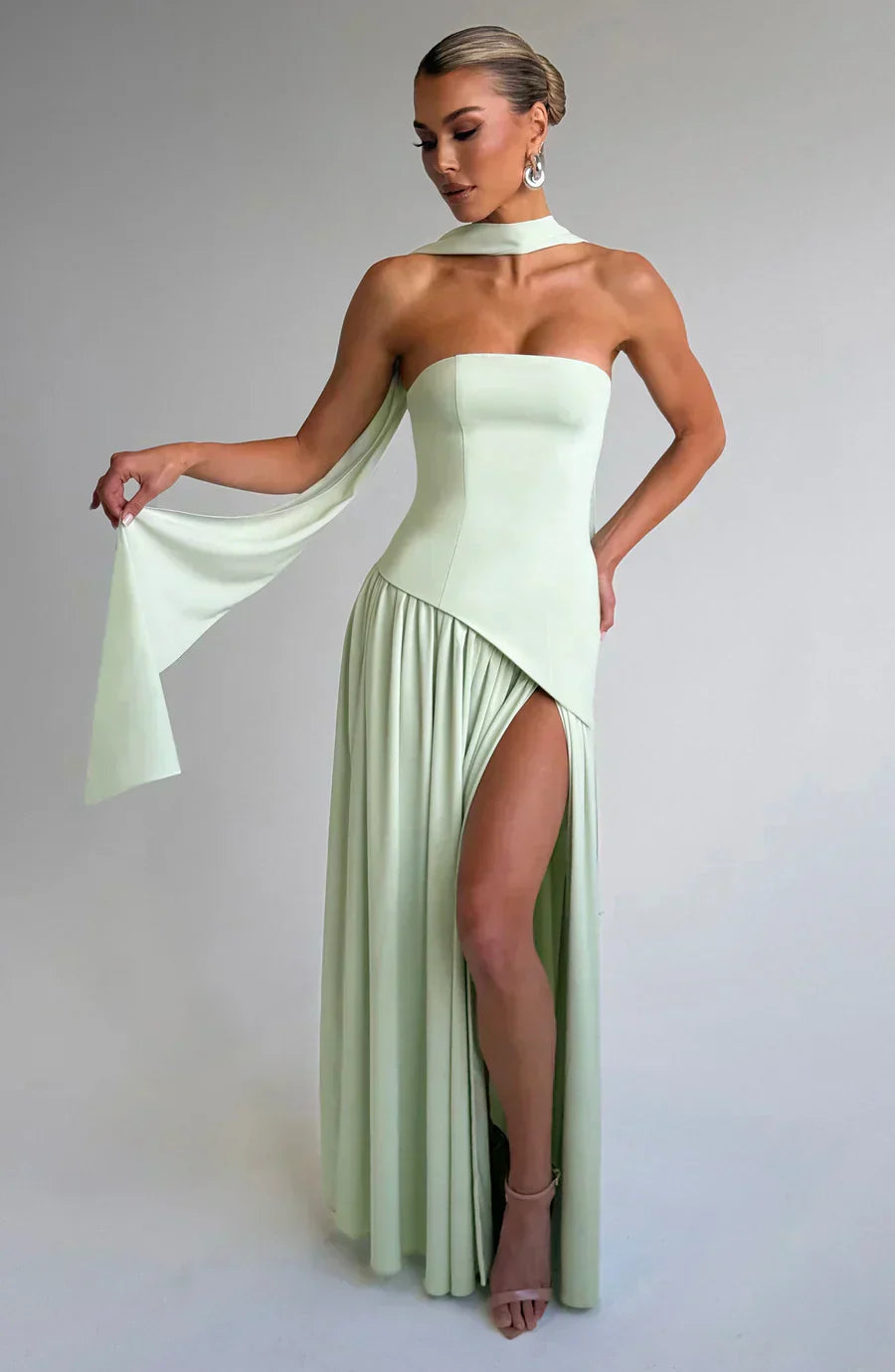 Vibrant royal blue asymmetric maxi dress, a stunning and elegant choice for women's special occasions.