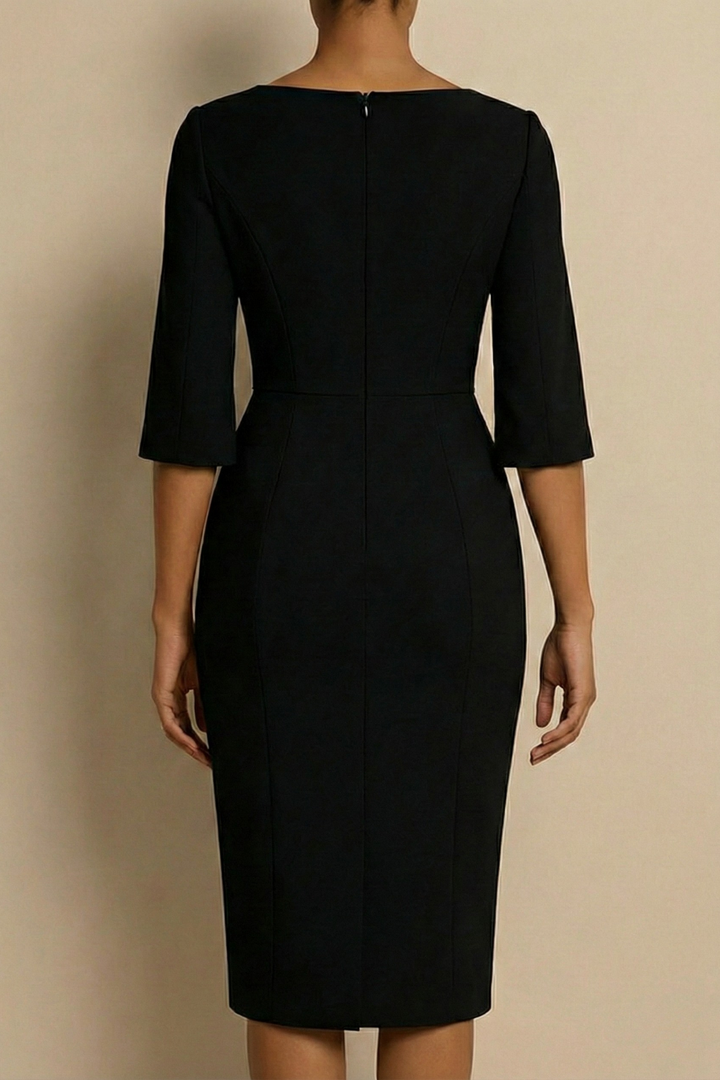 Sophisticated women's bodycon evening gown with elegant pearl split sleeves for formal occasions.
