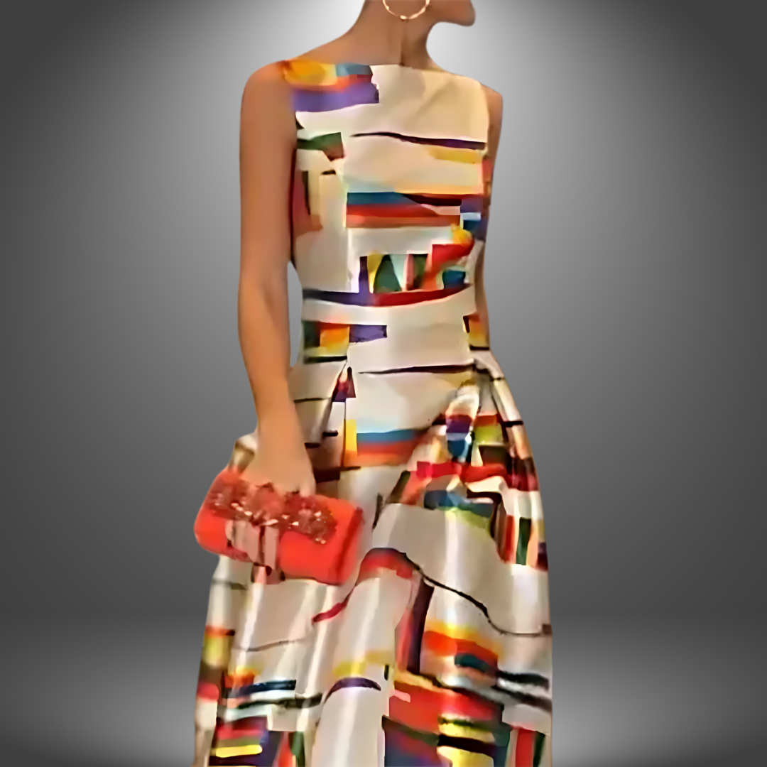 Casual multicolour maxi dress for women, featuring a chic colorblock design and relaxed fit.