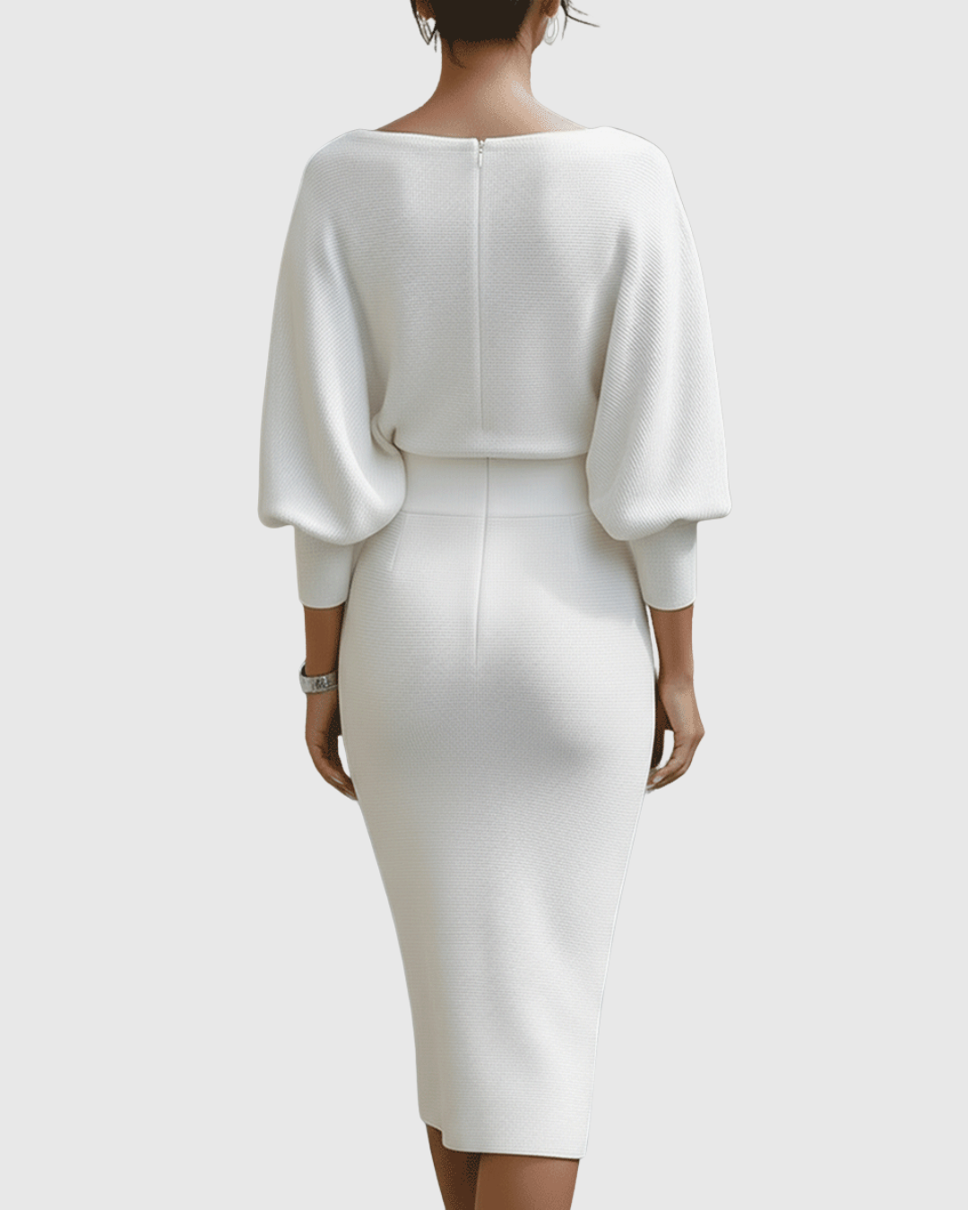 Sophisticated women's midi dress for evening or casual chic, cowl neck & batwing sleeves.
