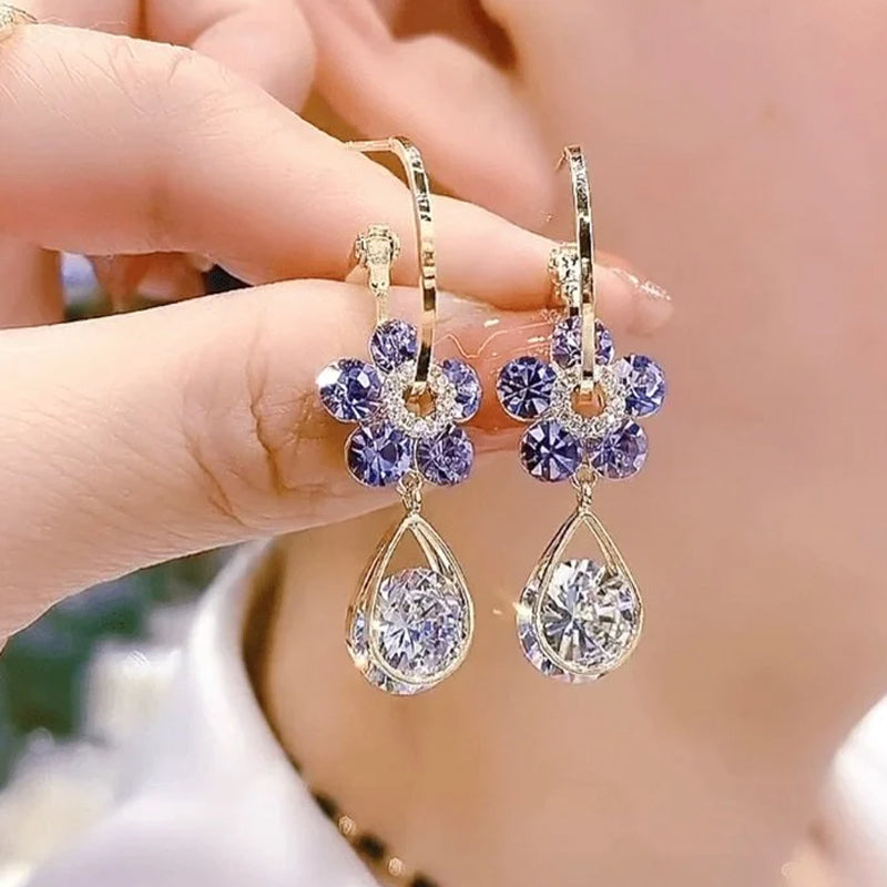 Dainty women's crystal flower earrings, a perfect choice for adding subtle glamour and shine
