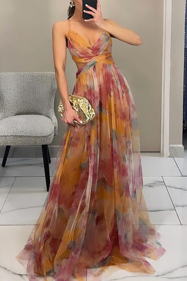 Summer-ready floral flowy maxi dress for women. This elegant, sleeveless dress is perfect for vacation & parties.