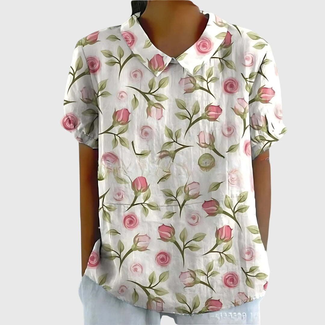 Comfortable women's floral blouse for daily wear, a versatile spring fashion piece.