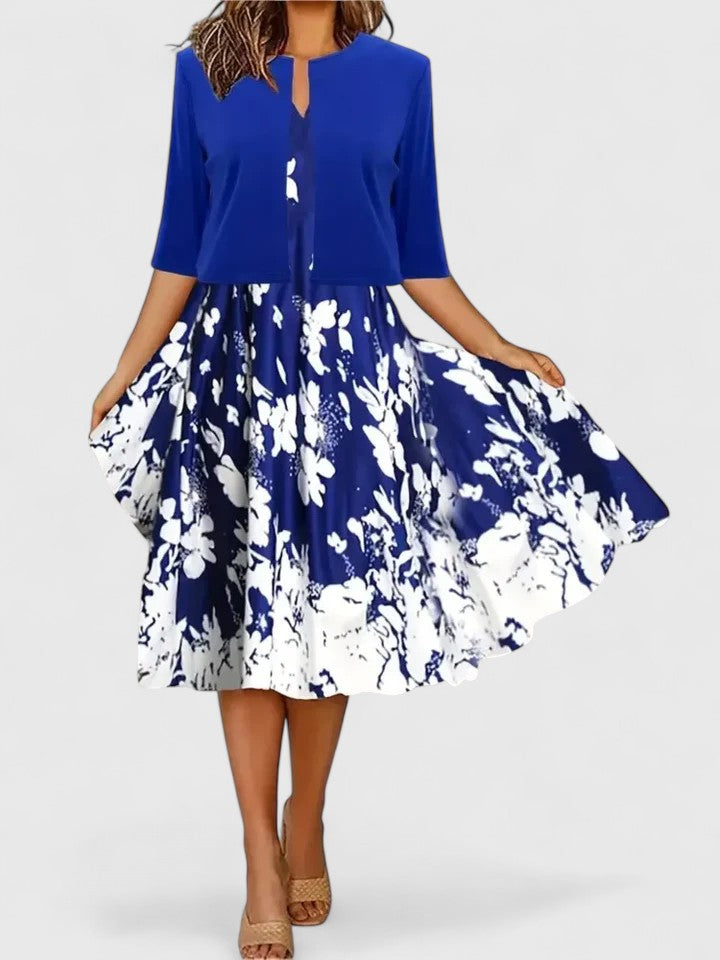 Fashionable women's elegant midi dress with a flowy design, offering versatile chic for any season.