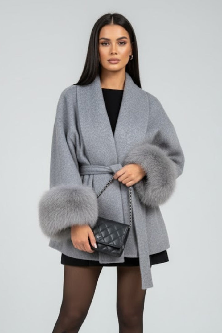 Women's Elegant Full-Length Coat with Waist Tie. Long belted coat for sophisticated winter fashion & women's apparel.