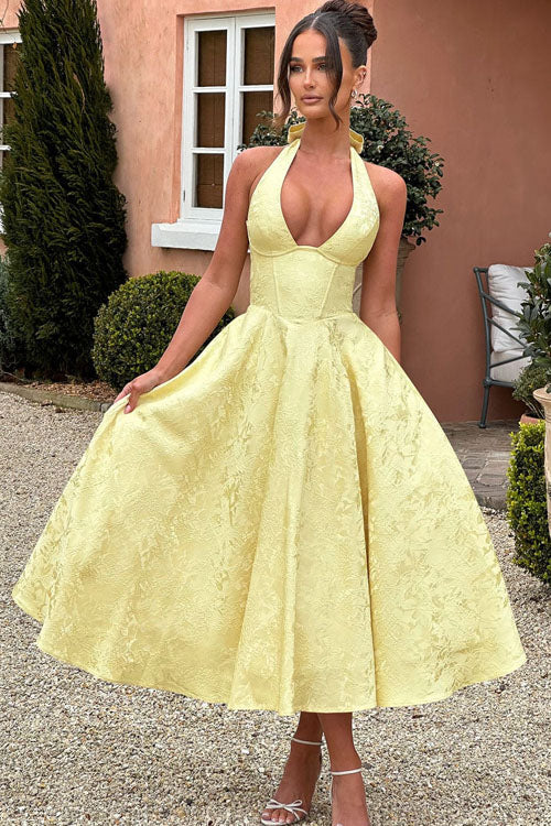 Pink A-line Halterneck Maxi Dress, ideal for special occasions, parties & formal events.