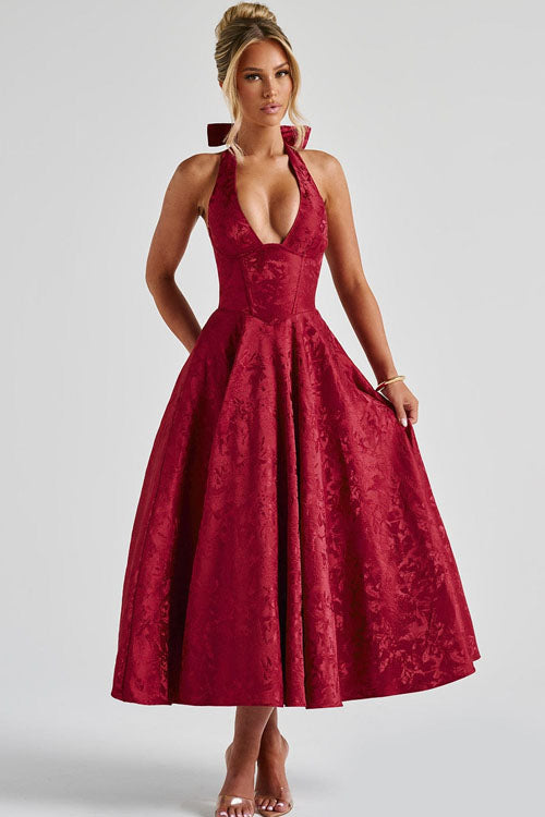Black Elegant Halterneck Maxi Dress, sophisticated formal wear for women's evening events.