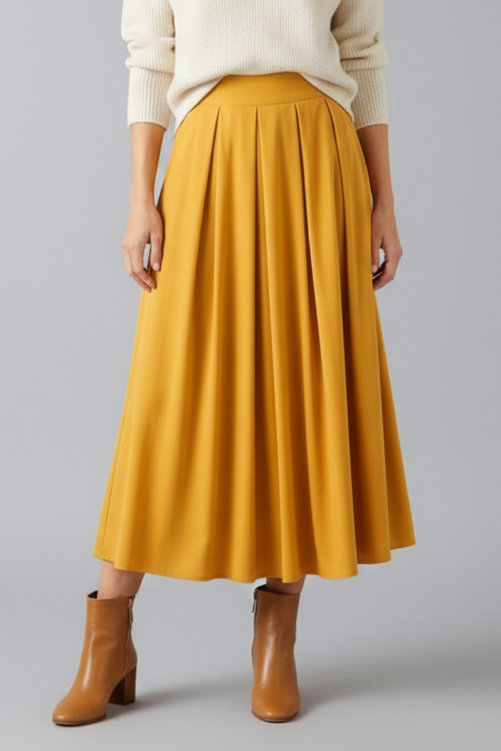 Stylish women's high waist pleated maxi skirt, long and flowy for a chic look.