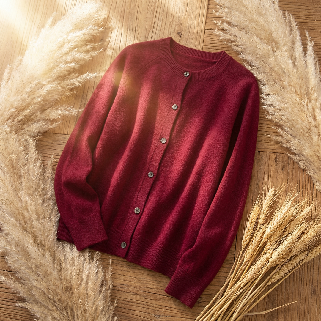 Women's elegant knit cardigan, perfect for cozy autumn and winter layering. Soft, classic long-sleeve knitwear apparel.