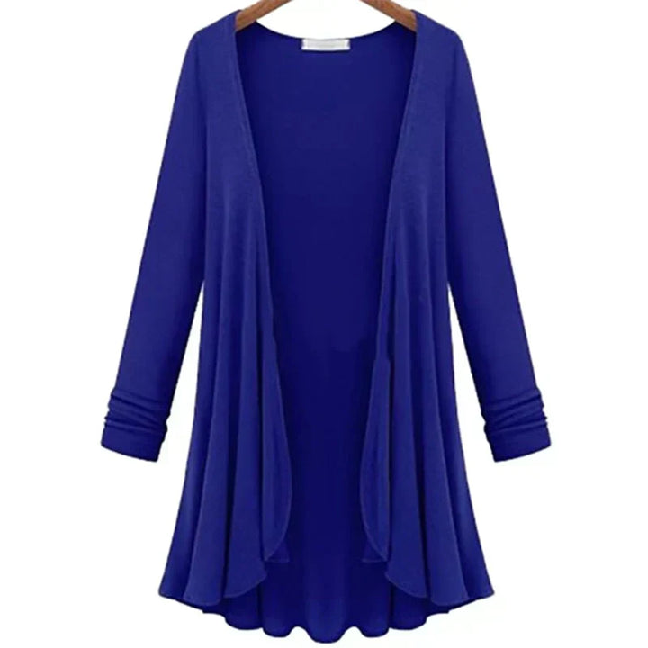 Damen Strick-Cardigan Chiara, elegant women's ruffle knit cardigan, open front, long sleeve, versatile style.