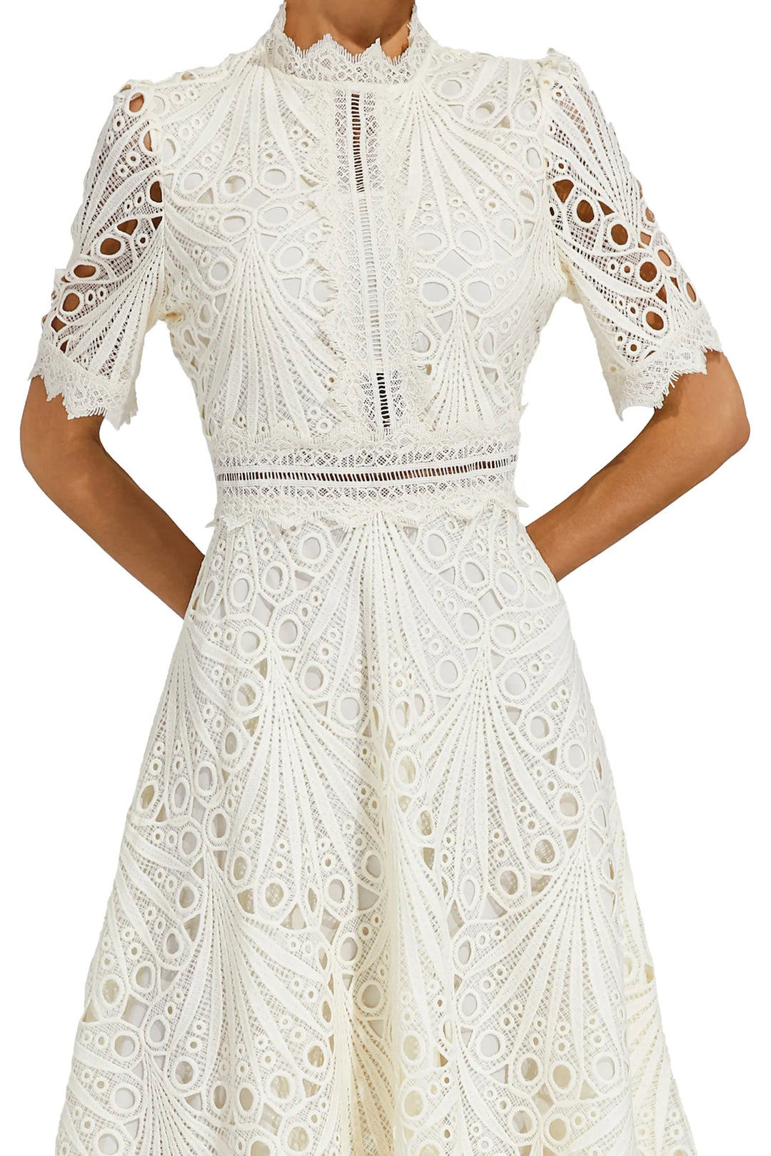 Women's sophisticated formal midi dress, lace design, ideal for weddings & special events.