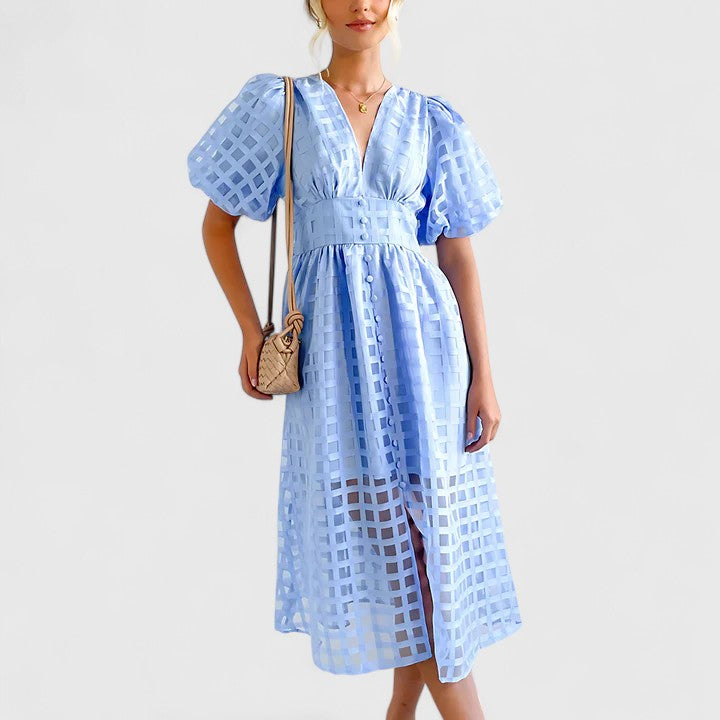 Gorgeous women's summer midi dress, perfect for elegant versatile fashion. Chic style, day to night wear.