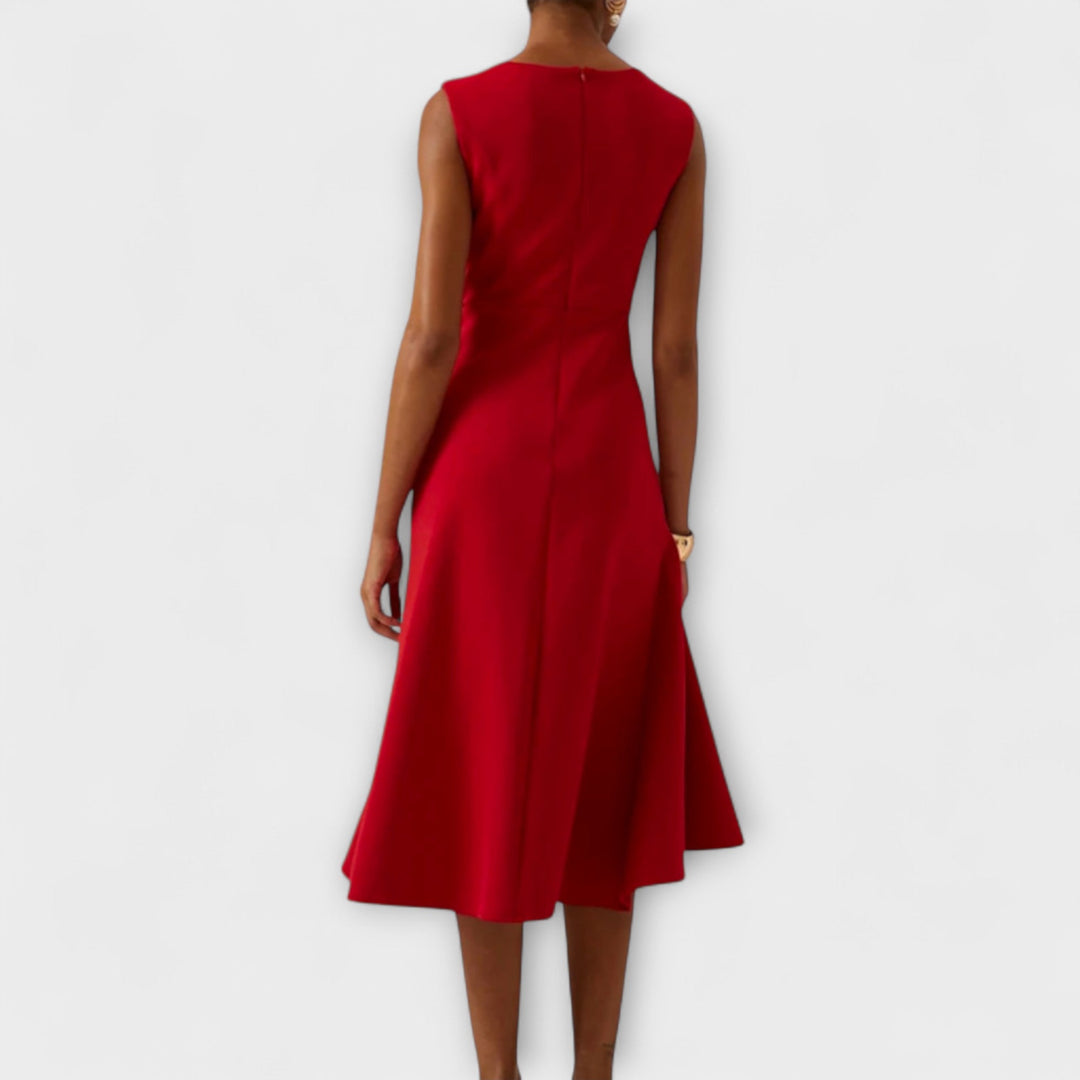 Elegant women's sleeveless ruffle hem wrap midi dress for various occasions.
