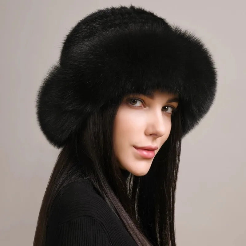 Elegant women's mink and fox fur winter hat, luxurious and warm for cold weather fashion